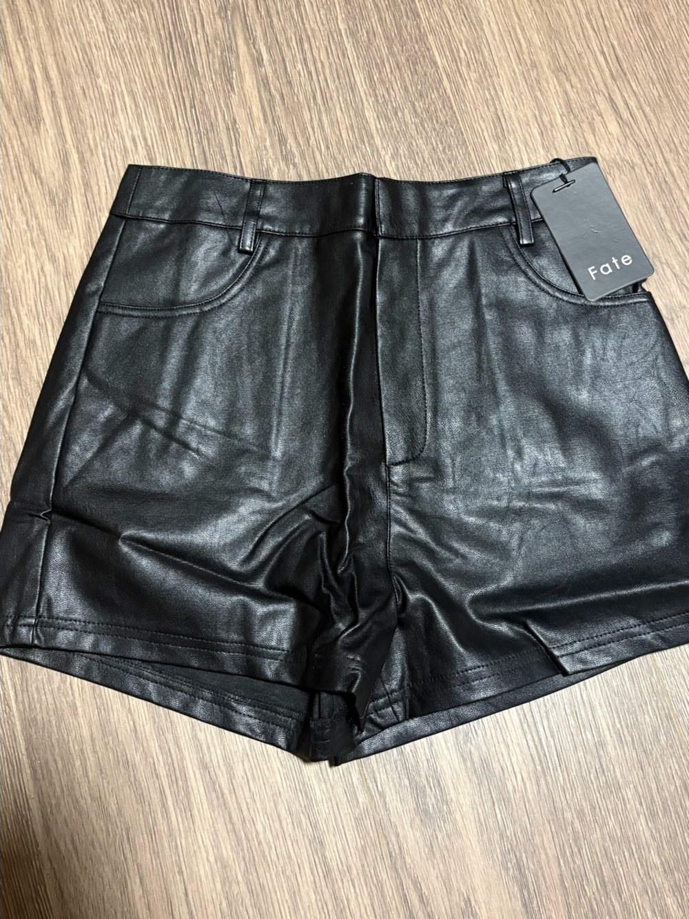 Black leather shorts